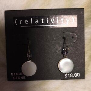 Relativity Silver Tone Genuine Stone Drop Earrings Purple Bead Accent NWT